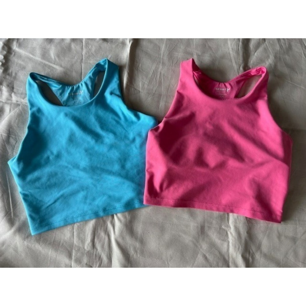 Old Navy Active Bra M(8) Powersoft Girls Crop Top Turquoise/Pink Athletic Sports